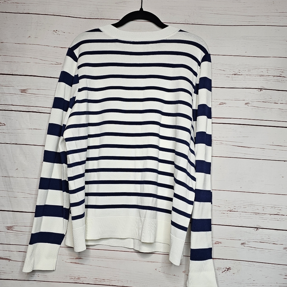 ON 34th Striped Navy and White Crewneck Sweater - Picture 9 of 12